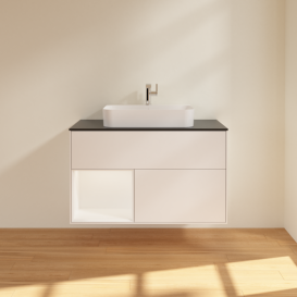 Тумба под раковину Villeroy & Boch Finion 100х50,1 см с подсветкой МДФ белый матовый лак/стекло черное матовое F362MTMT