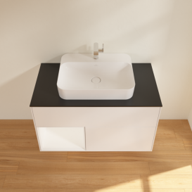 Тумба под раковину Villeroy & Boch Finion 100х50,1 см с подсветкой МДФ белый матовый лак/стекло черное матовое F362MTMT