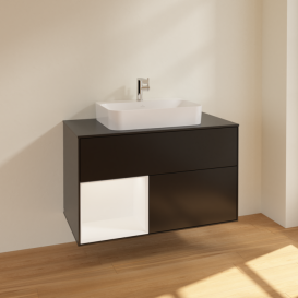 Тумба под раковину Villeroy & Boch Finion 100х50,1 см с подсветкой МДФ черный матовый лак/стекло черное матовое F362MTPD