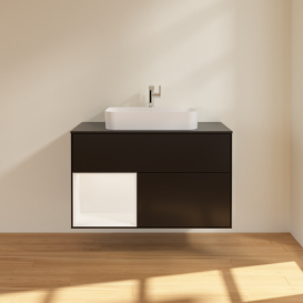 Тумба под раковину Villeroy & Boch Finion 100х50,1 см с подсветкой МДФ черный матовый лак/стекло черное матовое F362MTPD