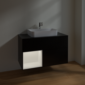 Тумба под раковину Villeroy & Boch Finion 100х50,1 см с подсветкой МДФ черный матовый лак/стекло черное матовое F362MTPD