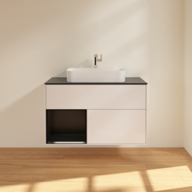 Тумба под раковину Villeroy & Boch Finion 100х50,1 см с подсветкой МДФ глянцевый белый лак/стекло черное матовое F362PDGF