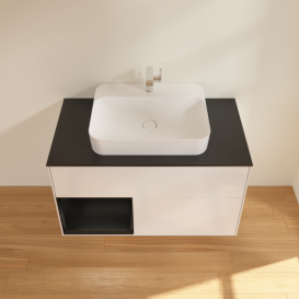 Тумба под раковину Villeroy & Boch Finion 100х50,1 см с подсветкой МДФ глянцевый белый лак/стекло черное матовое F362PDGF