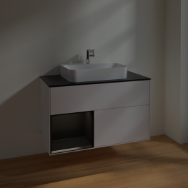 Тумба под раковину Villeroy & Boch Finion 100х50,1 см с подсветкой МДФ глянцевый белый лак/стекло черное матовое F362PDGF