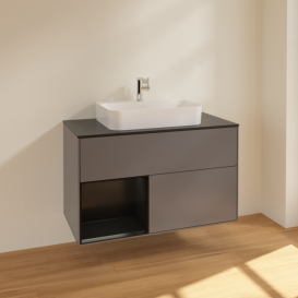 Тумба под раковину Villeroy & Boch Finion 100х50,1 см с подсветкой МДФ антрацит матовый лак/стекло черное матовое F362PDGK