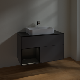 Тумба под раковину Villeroy & Boch Finion 100х50,1 см с подсветкой МДФ антрацит матовый лак/стекло черное матовое F362PDGK