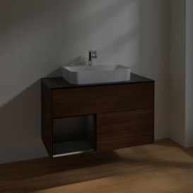 Тумба под раковину Villeroy & Boch Finion 100х50,1 см с подсветкой МДФ шпон грецкого ореха/стекло черное матовое F362PDGN