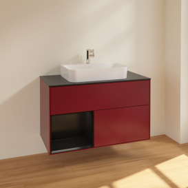 Тумба под раковину Villeroy & Boch Finion 100х50,1 см с подсветкой МДФ пион матовый лак/стекло черное матовое F362PDHB