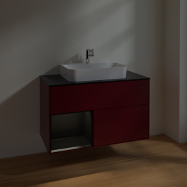 Тумба под раковину Villeroy & Boch Finion 100х50,1 см с подсветкой МДФ пион матовый лак/стекло черное матовое F362PDHB