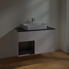 Тумба под раковину Villeroy & Boch Finion 100х50,1 см с подсветкой МДФ белый матовый лак/стекло черное матовое F362PDMT