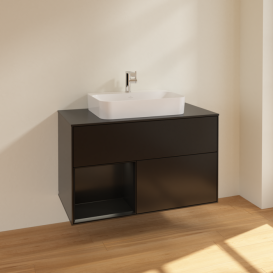 Тумба под раковину Villeroy & Boch Finion 100х50,1 см с подсветкой МДФ черный матовый лак/стекло черное матовое F362PDPD