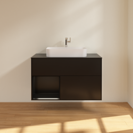 Тумба под раковину Villeroy & Boch Finion 100х50,1 см с подсветкой МДФ черный матовый лак/стекло черное матовое F362PDPD