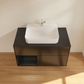 Тумба под раковину Villeroy & Boch Finion 100х50,1 см с подсветкой МДФ черный матовый лак/стекло черное матовое F362PDPD