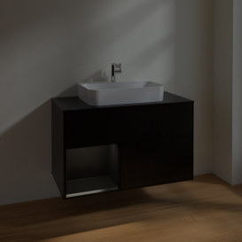 Тумба под раковину Villeroy & Boch Finion 100х50,1 см с подсветкой МДФ черный матовый лак/стекло черное матовое F362PDPD
