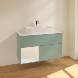 Тумба под раковину Villeroy & Boch Finion 100х50,1 см с подсветкой МДФ оливковый матовый лак/стекло белое матовое F361GFGM