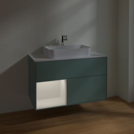 Тумба під раковину Villeroy & Boch Finion 100х50,1 см із підсвічуванням МДФ оливковий матовий лак/скло біле матове F361GFGM