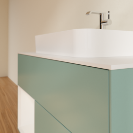 Тумба під раковину Villeroy & Boch Finion 100х50,1 см із підсвічуванням МДФ оливковий матовий лак/скло біле матове F361GFGM