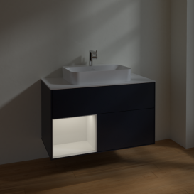 Тумба під раковину Villeroy & Boch Finion 100х50,1 см із підсвічуванням МДФ темно-синій матовий лак/скло біле матове F361GFHG