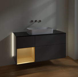 Тумба под раковину Villeroy & Boch Finion 120х50,1 см с подсветкой МДФ антрацит матовый лак/стекло черное матовое G702HFGK
