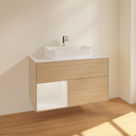 Тумба под раковину Villeroy & Boch Finion 100х50,1 см с подсветкой МДФ шпон дуба/стекло белое матовое F361GFPC