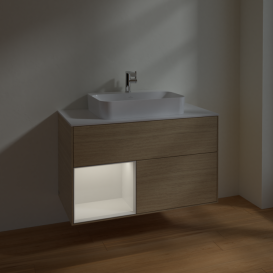 Тумба под раковину Villeroy & Boch Finion 100х50,1 см с подсветкой МДФ шпон дуба/стекло белое матовое F361GFPC