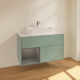 Тумба под раковину Villeroy & Boch Finion 100х50,1 см с подсветкой МДФ оливковый матовый лак/стекло белое матовое F361GKGM