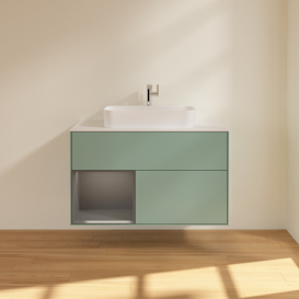 Тумба под раковину Villeroy & Boch Finion 100х50,1 см с подсветкой МДФ оливковый матовый лак/стекло белое матовое F361GKGM