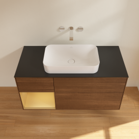 Тумба под раковину Villeroy & Boch Finion 120х50,1 см с подсветкой МДФ шпон грецкого ореха/стекло черное матовое G702HFGN