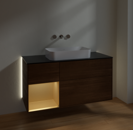 Тумба под раковину Villeroy & Boch Finion 120х50,1 см с подсветкой МДФ шпон грецкого ореха/стекло черное матовое G702HFGN