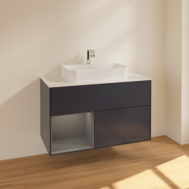 Тумба под раковину Villeroy & Boch Finion 100х50,1 см с подсветкой МДФ темно-синий матовый лак/стекло белое матовое F361GKHG