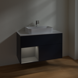 Тумба под раковину Villeroy & Boch Finion 100х50,1 см с подсветкой МДФ темно-синий матовый лак/стекло белое матовое F361GKHG