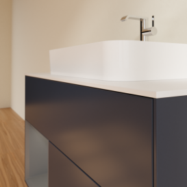 Тумба под раковину Villeroy & Boch Finion 100х50,1 см с подсветкой МДФ темно-синий матовый лак/стекло белое матовое F361GKHG