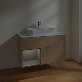Тумба под раковину Villeroy & Boch Finion 100х50,1 см с подсветкой МДФ шпон дуба/стекло белое матовое F361GKPC