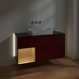 Тумба под раковину Villeroy & Boch Finion 120х50,1 см с подсветкой МДФ пион матовый лак/стекло черное матовое G702HFHB