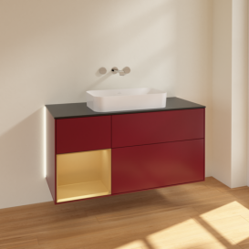 Тумба под раковину Villeroy & Boch Finion 120х50,1 см с подсветкой МДФ пион матовый лак/стекло черное матовое G702HFHB