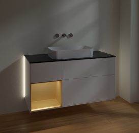 Тумба под раковину Villeroy & Boch Finion 120х50,1 см с подсветкой МДФ белый матовый лак/стекло черное матовое G702HFMT