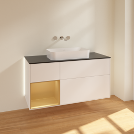 Тумба под раковину Villeroy & Boch Finion 120х50,1 см с подсветкой МДФ белый матовый лак/стекло черное матовое G702HFMT