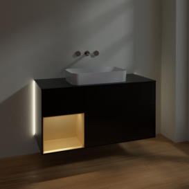 Тумба под раковину Villeroy & Boch Finion 120х50,1 см с подсветкой МДФ черный матовый лак/стекло черное матовое G702HFPD