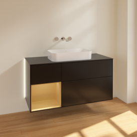 Тумба под раковину Villeroy & Boch Finion 120х50,1 см с подсветкой МДФ черный матовый лак/стекло черное матовое G702HFPD