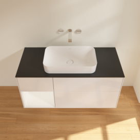 Тумба под раковину Villeroy & Boch Finion 120х50,1 см с подсветкой МДФ глянцевый белый лак/стекло черное матовое G702MTGF