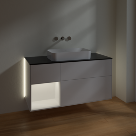 Тумба под раковину Villeroy & Boch Finion 120х50,1 см с подсветкой МДФ глянцевый белый лак/стекло черное матовое G702MTGF