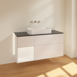 Тумба под раковину Villeroy & Boch Finion 120х50,1 см с подсветкой МДФ глянцевый белый лак/стекло черное матовое G702MTGF