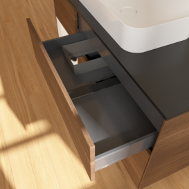 Тумба под раковину Villeroy & Boch Finion 120х50,1 см с подсветкой МДФ шпон грецкого ореха/стекло черное матовое G702MTGN