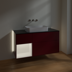 Тумба під раковину Villeroy & Boch Finion 120х50,1 см з підсвічуванням МДФ півонія матовий лак/скло чорне матове G702MTHB