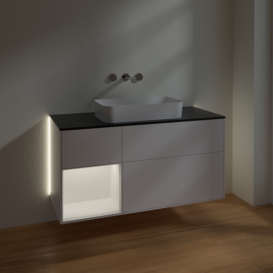 Тумба под раковину Villeroy & Boch Finion 120х50,1 см с подсветкой МДФ белый матовый лак/стекло черное матовое G702MTMT