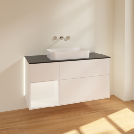 Тумба под раковину Villeroy & Boch Finion 120х50,1 см с подсветкой МДФ белый матовый лак/стекло черное матовое G702MTMT