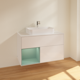 Тумба под раковину Villeroy & Boch Finion 100х50,1 см с подсветкой МДФ глянцевый белый лак/стекло белое матовое F361GMGF