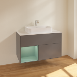 Тумба под раковину Villeroy & Boch Finion 100х50,1 см с подсветкой МДФ антрацит матовый лак/стекло белое матовое F361GMGK