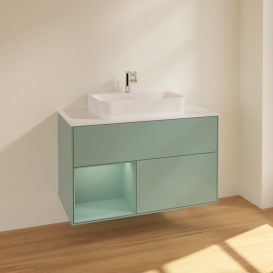 Тумба под раковину Villeroy & Boch Finion 100х50,1 см с подсветкой МДФ оливковый матовый лак/стекло белое матовое F361GMGM