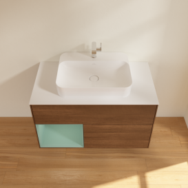 Тумба под раковину Villeroy & Boch Finion 100х50,1 см с подсветкой МДФ шпон грецкого ореха/стекло белое матовое F361GMGN